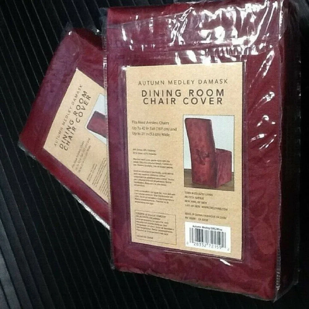 two new WINE color Autumn Medley Damask Chair Covers for Dining Room Chairs